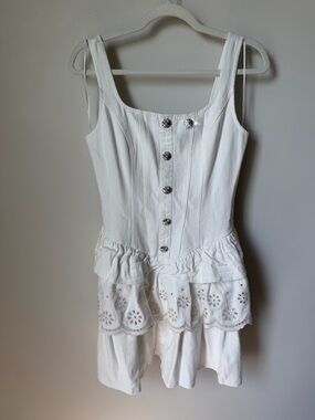 Jacquie the label White Eyelet Tiered sleeveless Mini Dress